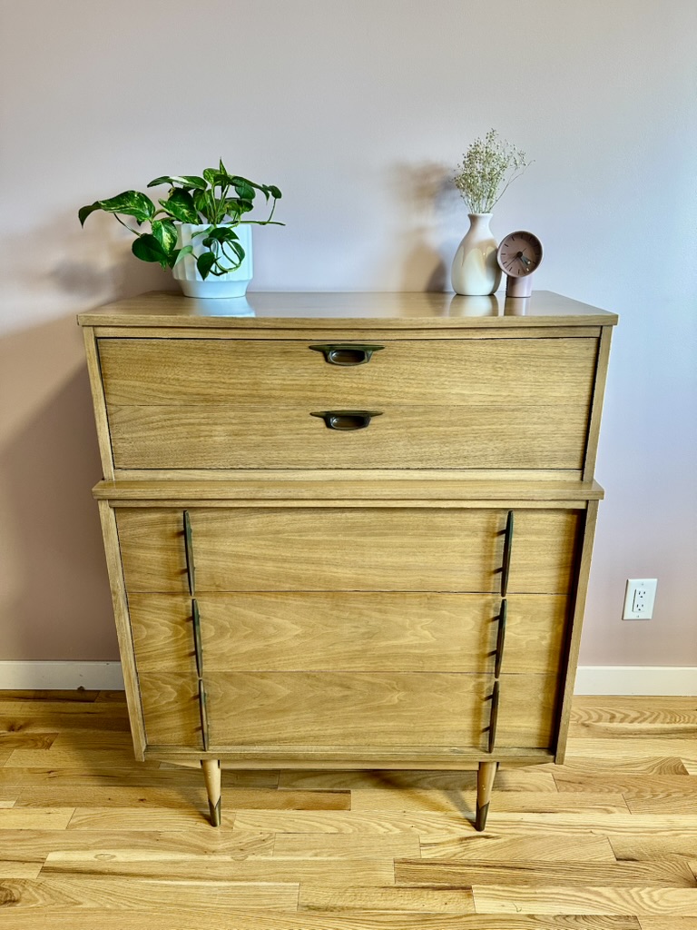 MCM Walnut Highboy Dresser 4 Drawer Walnut Highboy Dresser